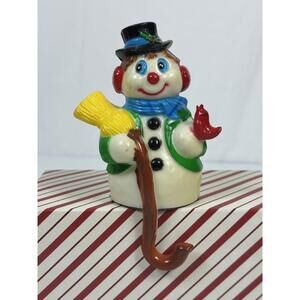 Vintage‎ MCM Snowman Cardinal Christmas Tree Stocking Holder Plastic Whimsical